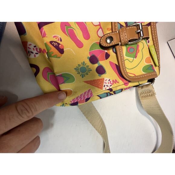 Lily Bloom Crossbody Purse Yellow Beach Days print Adjustable Recycled Pockets - Picture 13 of 15